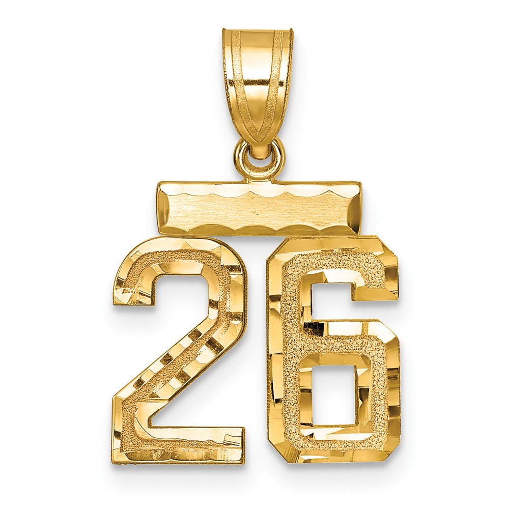 14k Yellow Gold, Varsity Collection, Small D/C Pendant Number 26, Item P10408-26 by The Black Bow Jewelry Co.