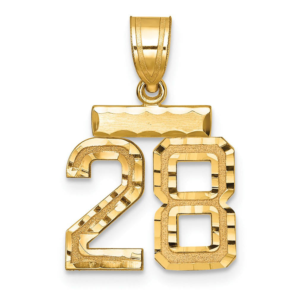 14k Yellow Gold, Varsity Collection, Small D/C Pendant Number 28, Item P10408-28 by The Black Bow Jewelry Co.