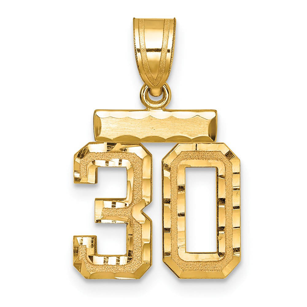 14k Yellow Gold, Varsity Collection, Small D/C Pendant Number 30, Item P10408-30 by The Black Bow Jewelry Co.