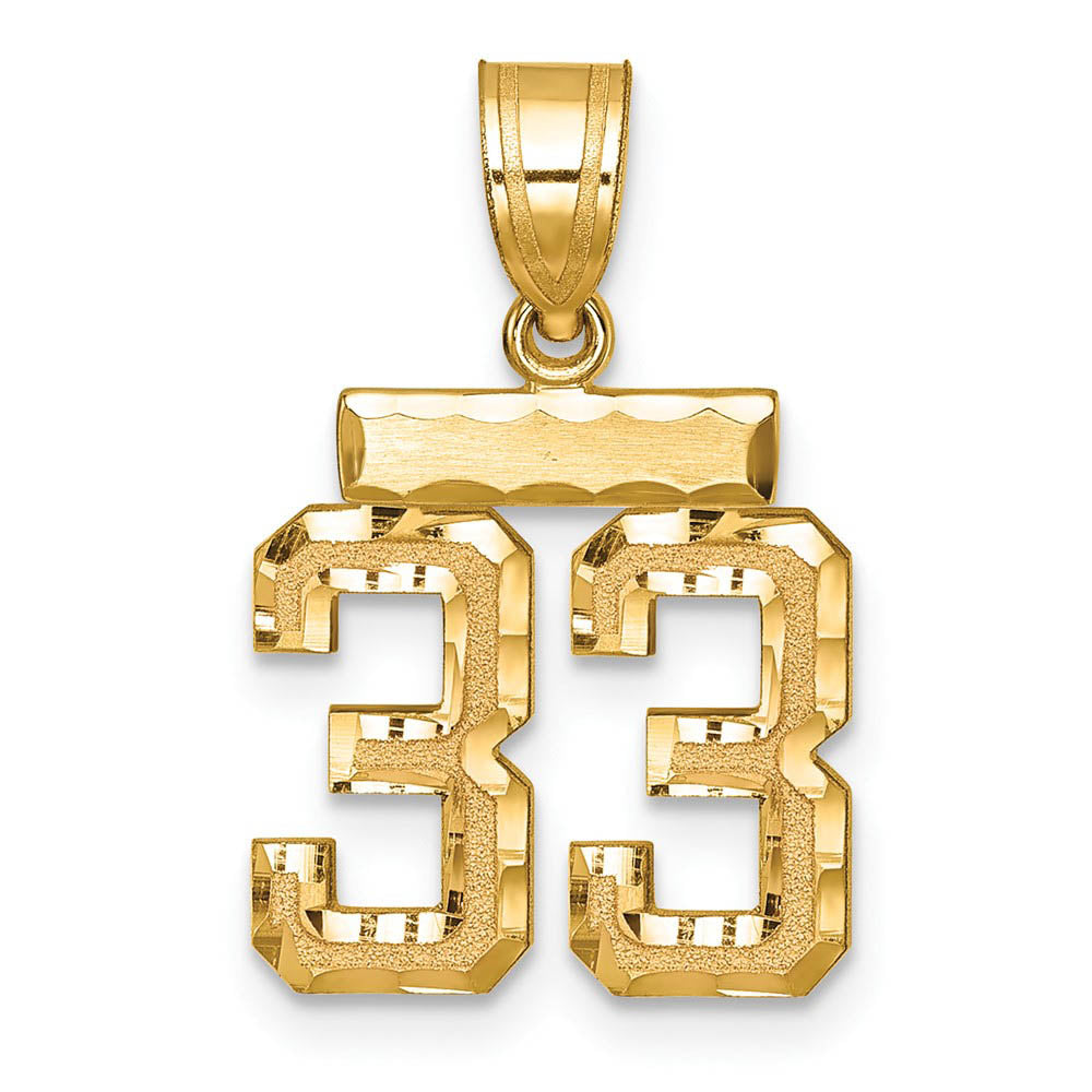 14k Yellow Gold, Varsity Collection, Small D/C Pendant Number 33, Item P10408-33 by The Black Bow Jewelry Co.