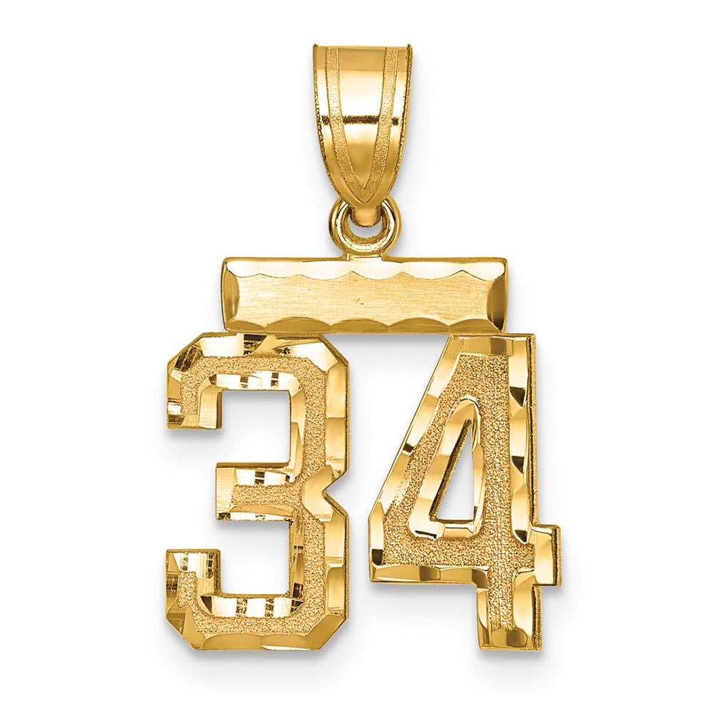 14k Yellow Gold, Varsity Collection, Small D/C Pendant Number 34, Item P10408-34 by The Black Bow Jewelry Co.