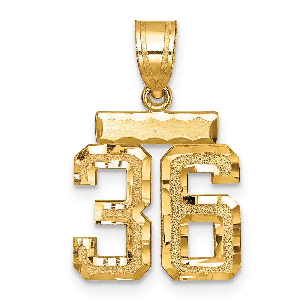 14k Yellow Gold, Varsity Collection, Small D/C Pendant Number 36, Item P10408-36 by The Black Bow Jewelry Co.