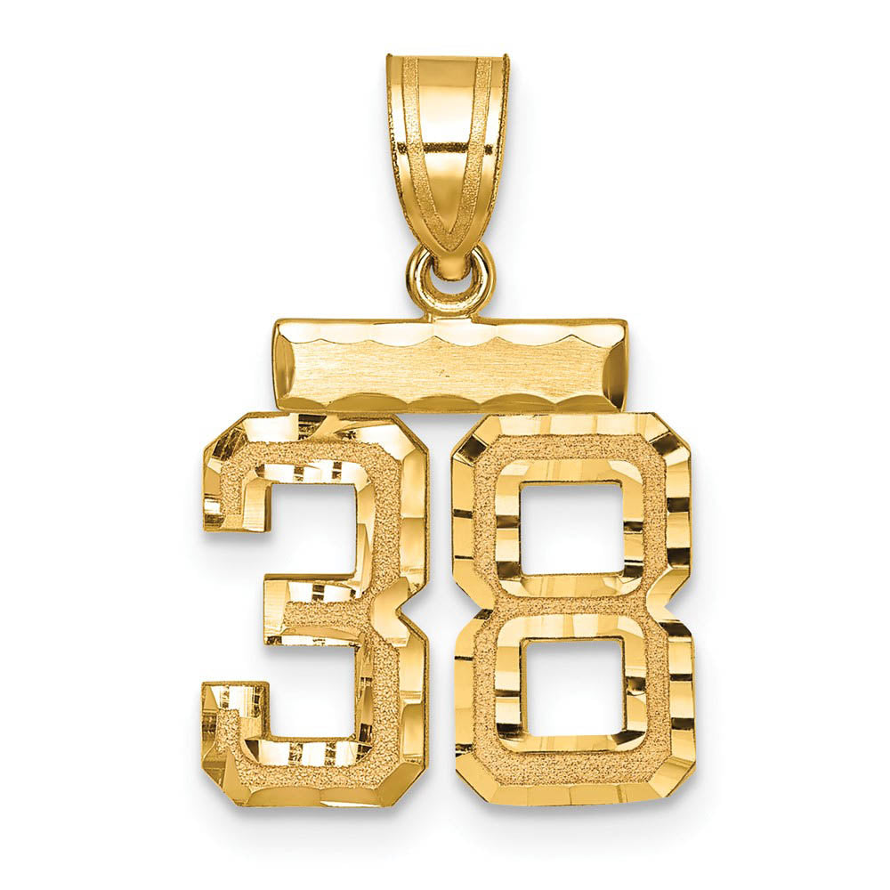 14k Yellow Gold, Varsity Collection, Small D/C Pendant Number 38, Item P10408-38 by The Black Bow Jewelry Co.