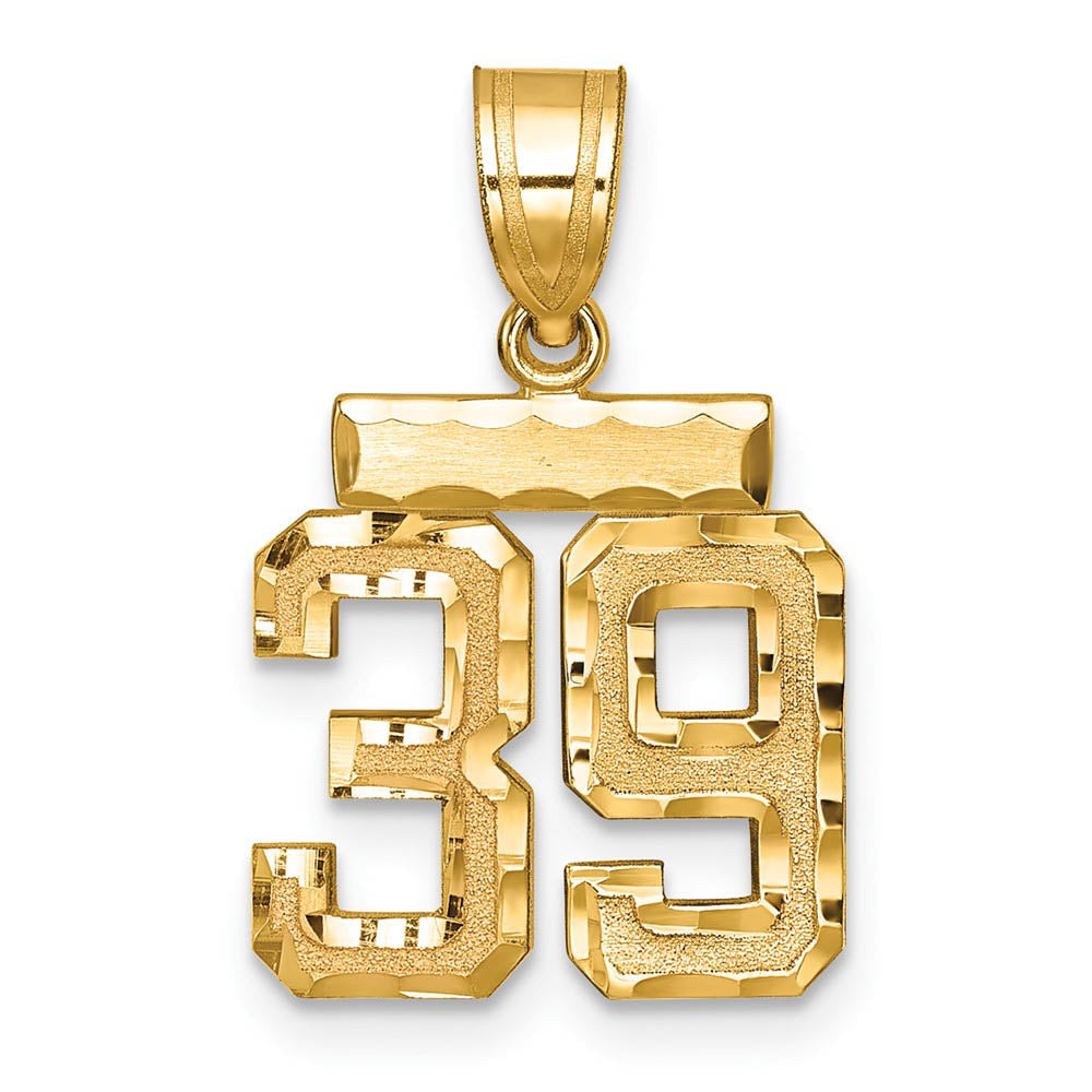 14k Yellow Gold, Varsity Collection, Small D/C Pendant Number 39, Item P10408-39 by The Black Bow Jewelry Co.