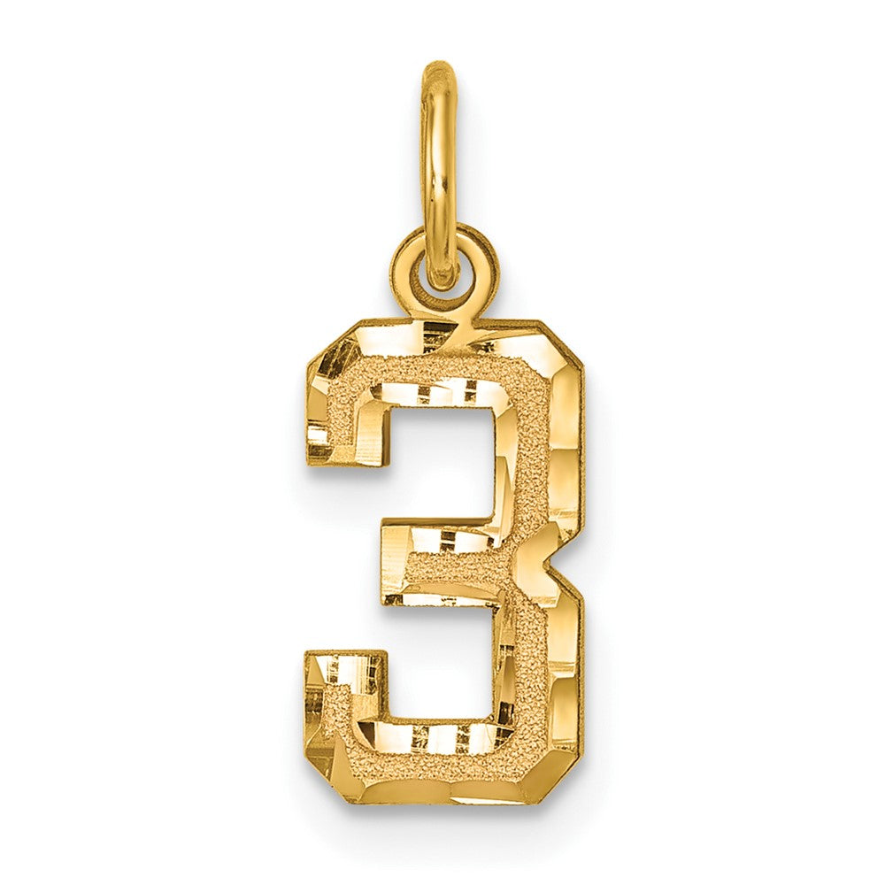 14k Yellow Gold, Varsity Collection, Small D/C Pendant Number 3, Item P10408-3 by The Black Bow Jewelry Co.