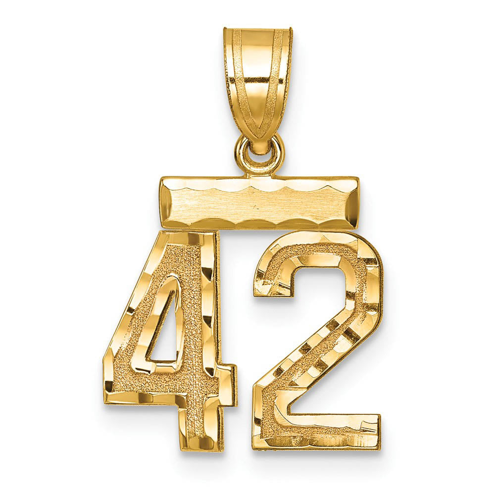 14k Yellow Gold, Varsity Collection, Small D/C Pendant Number 42, Item P10408-42 by The Black Bow Jewelry Co.