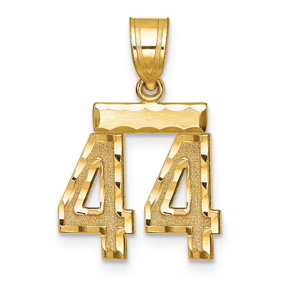 14k Yellow Gold, Varsity Collection, Small D/C Pendant Number 44, Item P10408-44 by The Black Bow Jewelry Co.