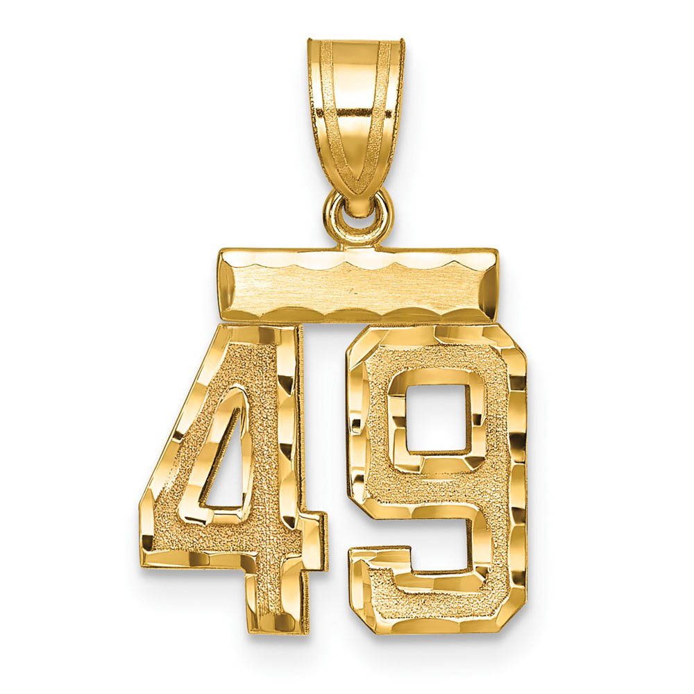 14k Yellow Gold, Varsity Collection, Small D/C Pendant Number 49, Item P10408-49 by The Black Bow Jewelry Co.