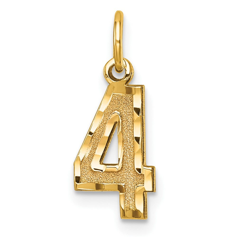 14k Yellow Gold, Varsity Collection, Small D/C Pendant Number 4, Item P10408-4 by The Black Bow Jewelry Co.