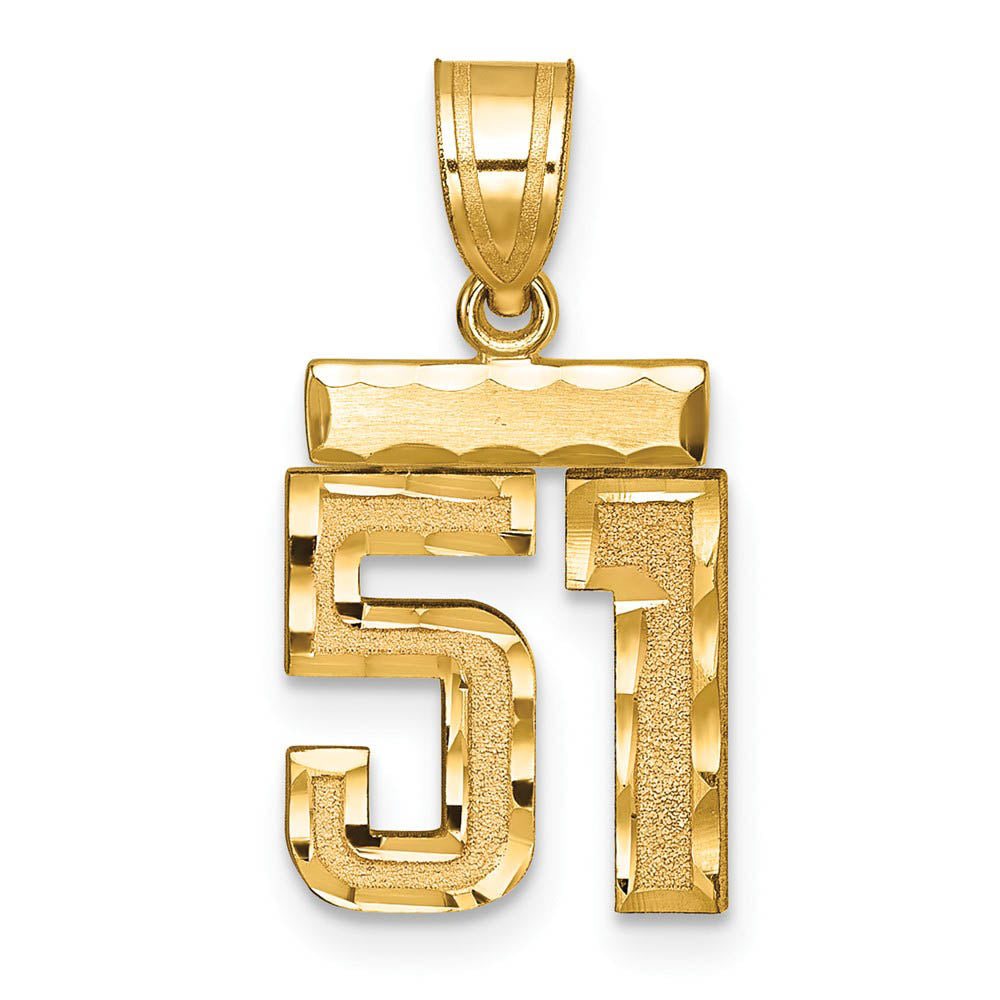14k Yellow Gold, Varsity Collection, Small D/C Pendant Number 51, Item P10408-51 by The Black Bow Jewelry Co.