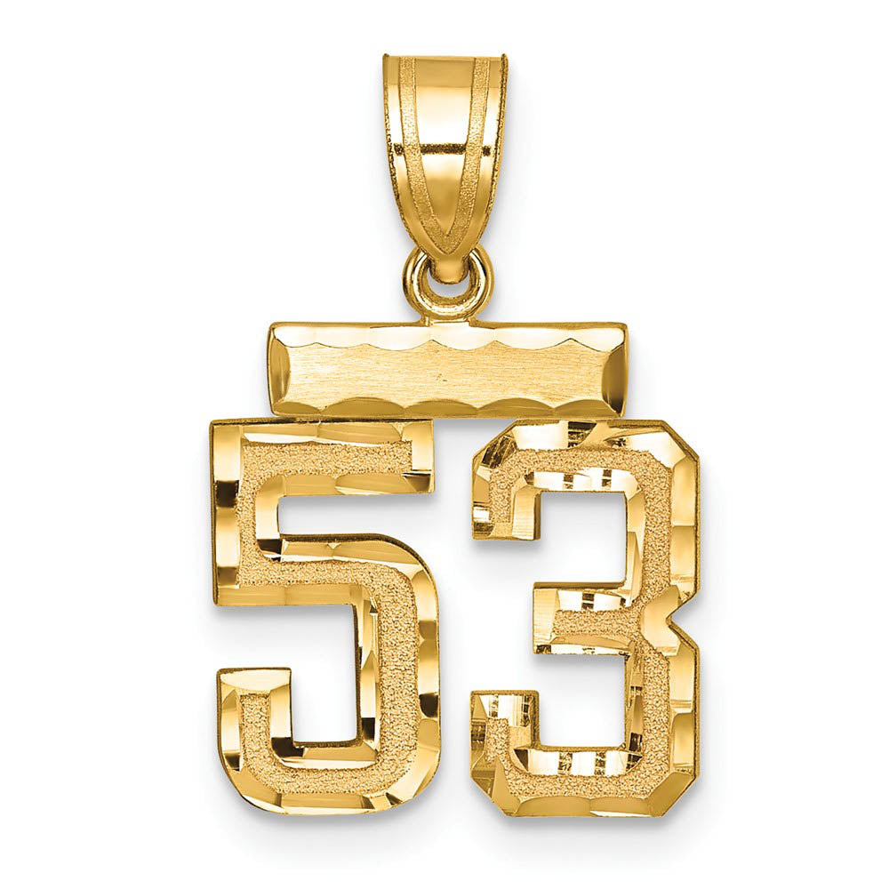 14k Yellow Gold, Varsity Collection, Small D/C Pendant Number 53, Item P10408-53 by The Black Bow Jewelry Co.