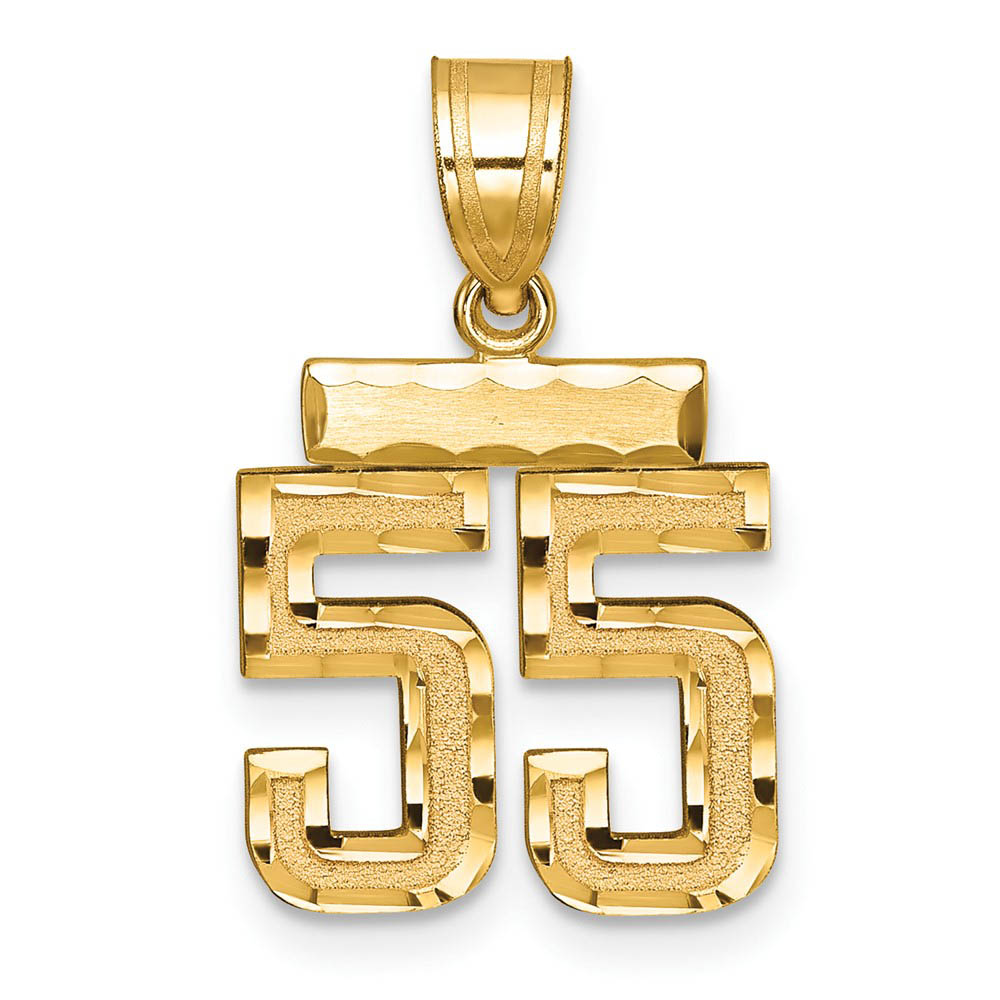 14k Yellow Gold, Varsity Collection, Small D/C Pendant Number 55, Item P10408-55 by The Black Bow Jewelry Co.