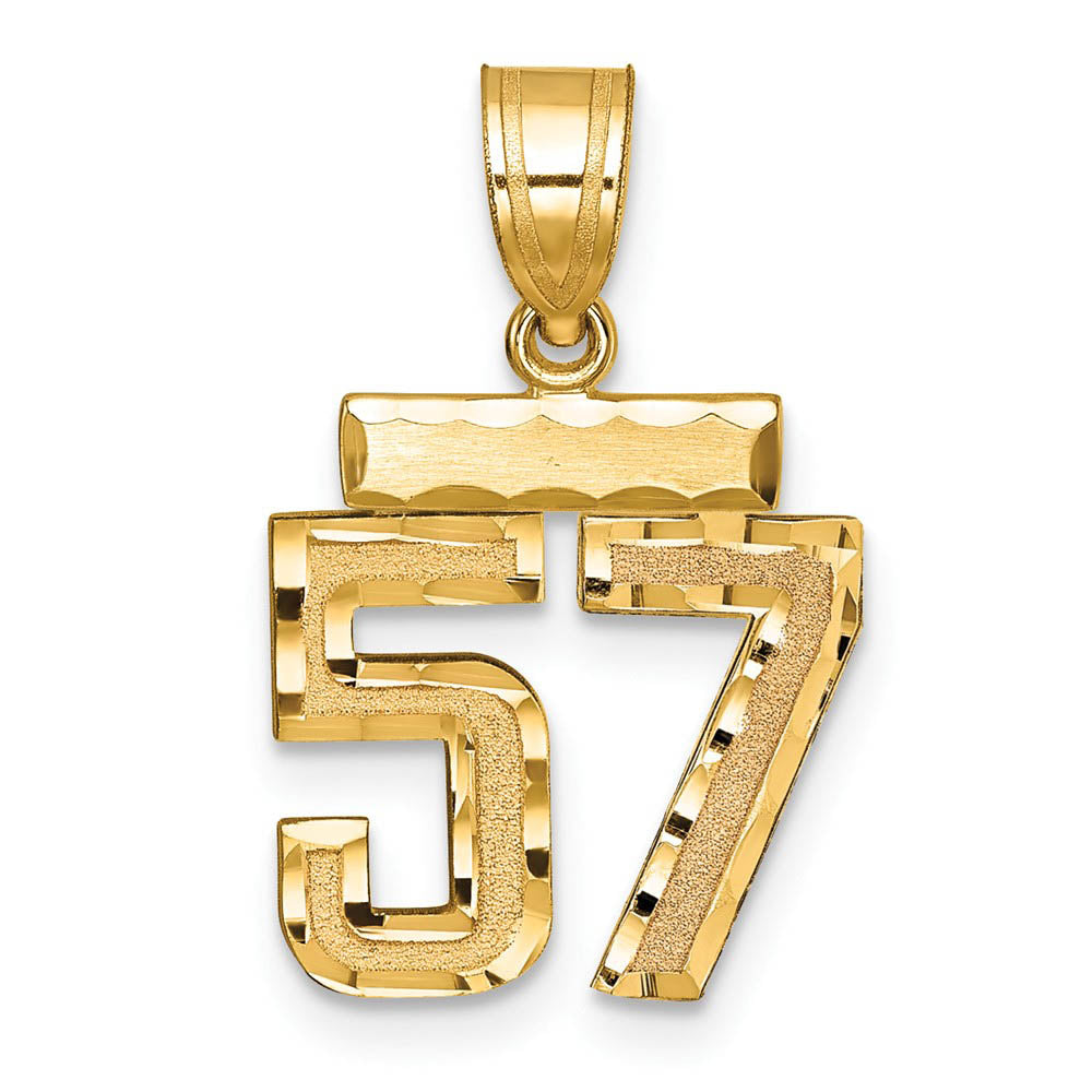 14k Yellow Gold, Varsity Collection, Small D/C Pendant Number 57, Item P10408-57 by The Black Bow Jewelry Co.