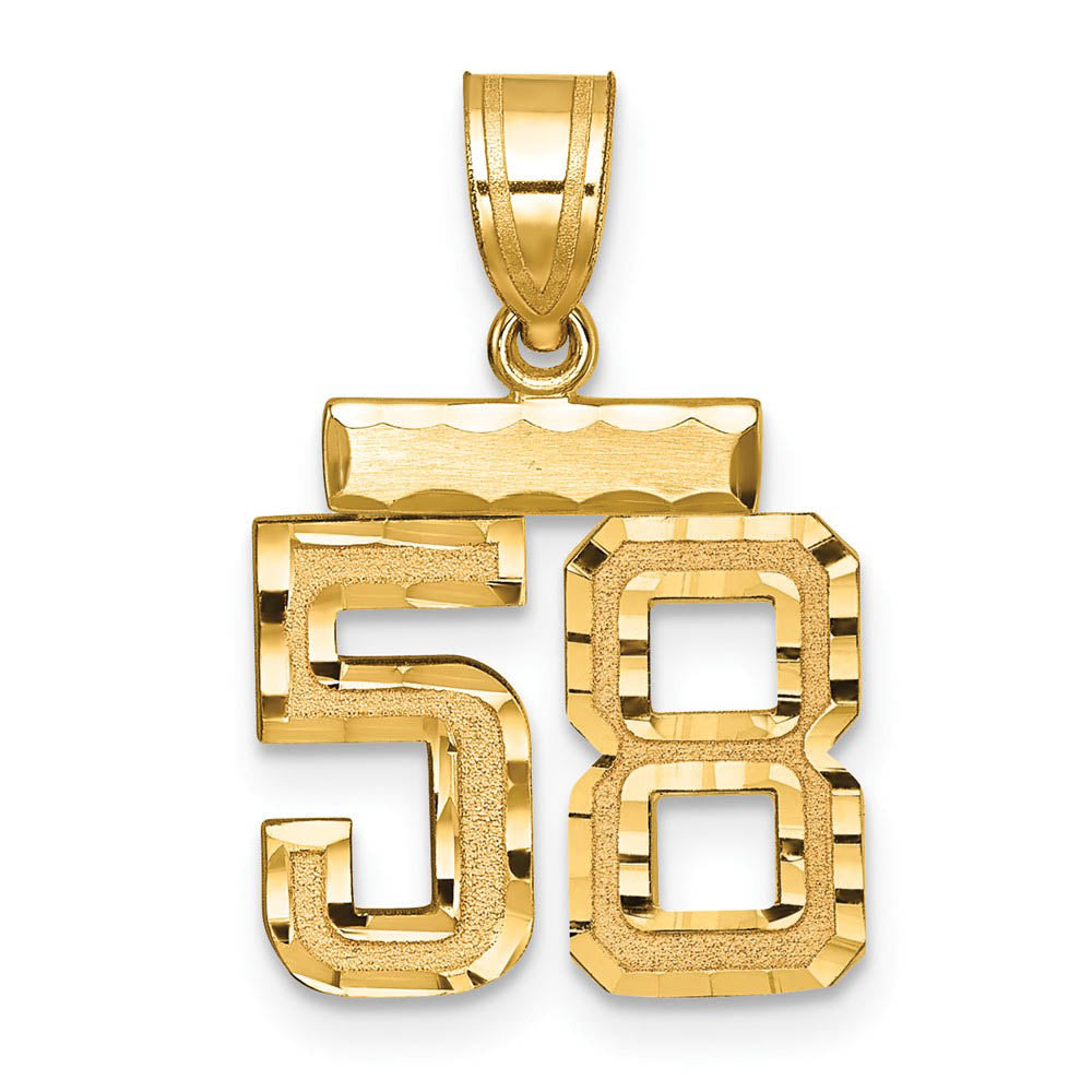 14k Yellow Gold, Varsity Collection, Small D/C Pendant Number 58, Item P10408-58 by The Black Bow Jewelry Co.