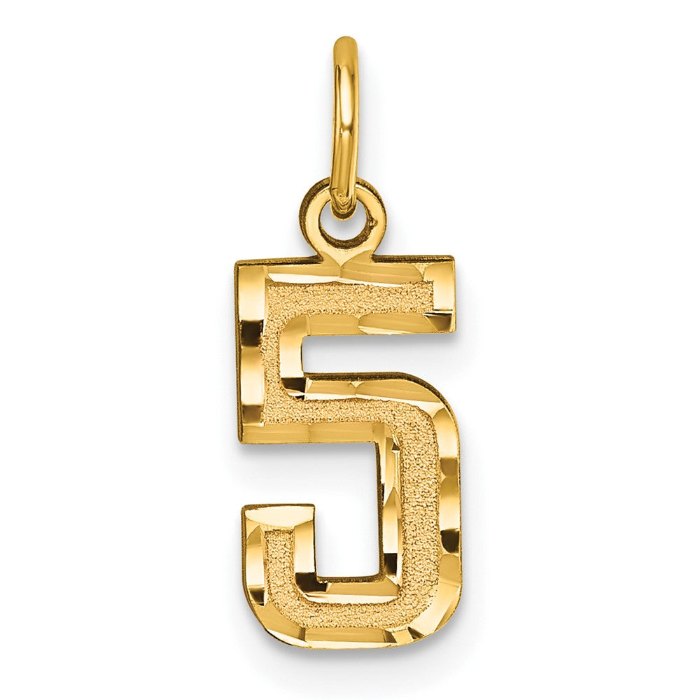 14k Yellow Gold, Varsity Collection, Small D/C Pendant Number 5, Item P10408-5 by The Black Bow Jewelry Co.