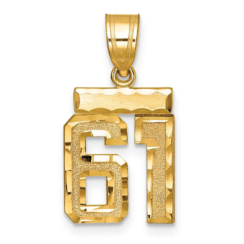 14k Yellow Gold, Varsity Collection, Small D/C Pendant Number 61, Item P10408-61 by The Black Bow Jewelry Co.
