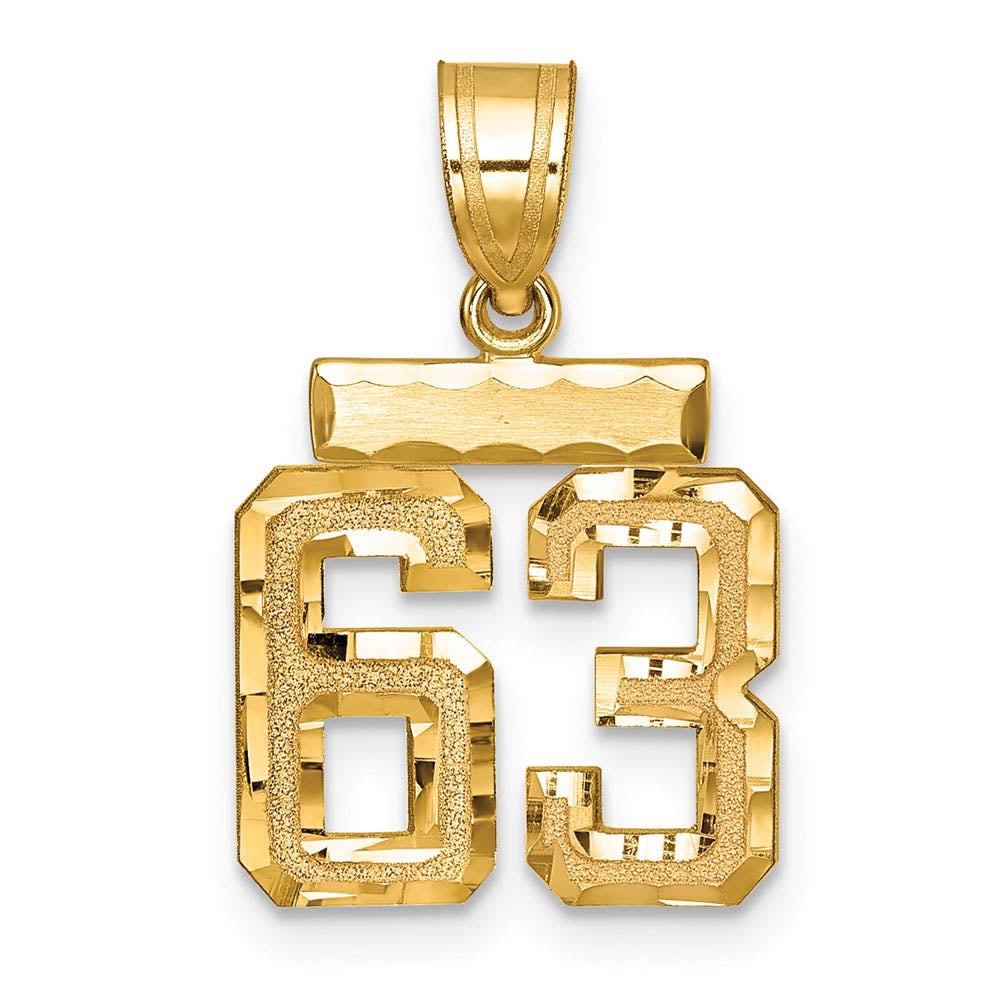 14k Yellow Gold, Varsity Collection, Small D/C Pendant Number 63, Item P10408-63 by The Black Bow Jewelry Co.