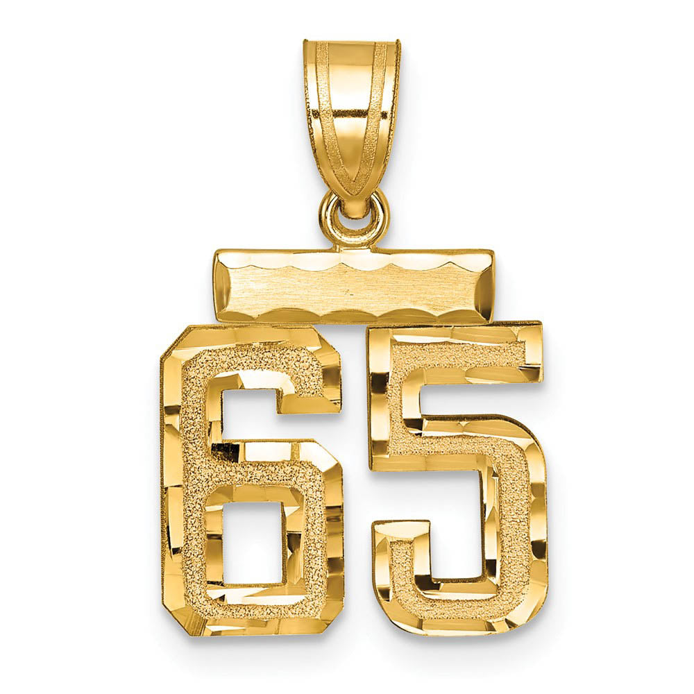 14k Yellow Gold, Varsity Collection, Small D/C Pendant Number 65, Item P10408-65 by The Black Bow Jewelry Co.