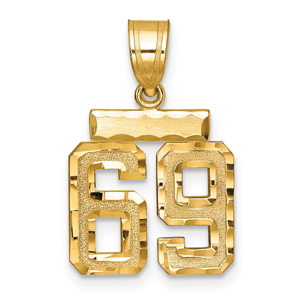 14k Yellow Gold, Varsity Collection, Small D/C Pendant Number 69, Item P10408-69 by The Black Bow Jewelry Co.
