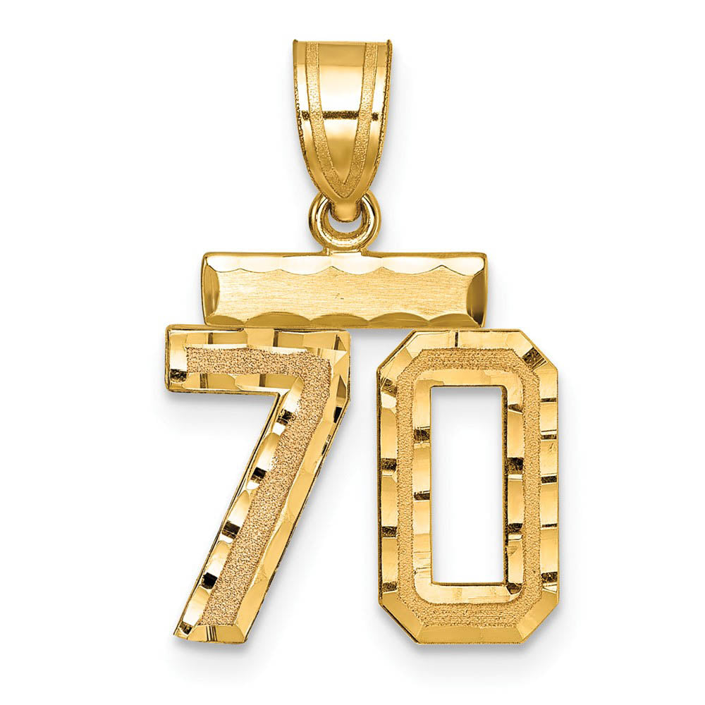 14k Yellow Gold, Varsity Collection, Small D/C Pendant Number 70, Item P10408-70 by The Black Bow Jewelry Co.