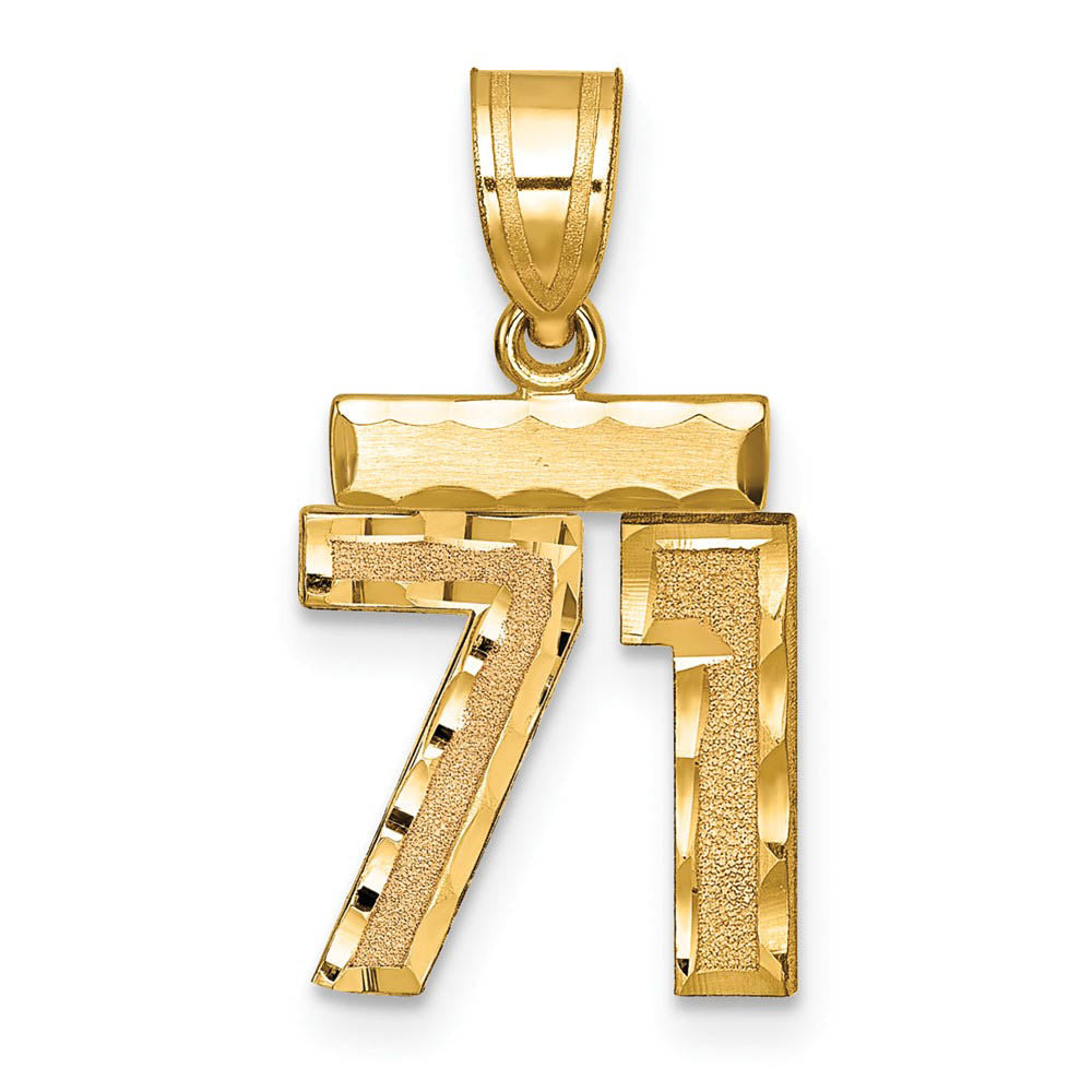14k Yellow Gold, Varsity Collection, Small D/C Pendant Number 71, Item P10408-71 by The Black Bow Jewelry Co.