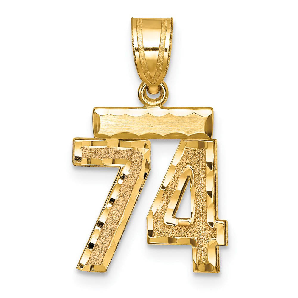 14k Yellow Gold, Varsity Collection, Small D/C Pendant Number 74, Item P10408-74 by The Black Bow Jewelry Co.