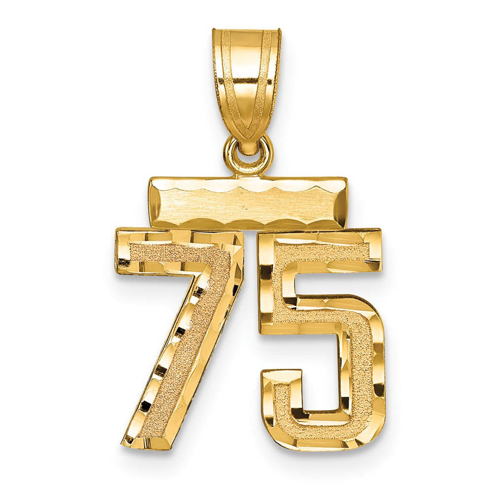 14k Yellow Gold, Varsity Collection, Small D/C Pendant Number 75, Item P10408-75 by The Black Bow Jewelry Co.