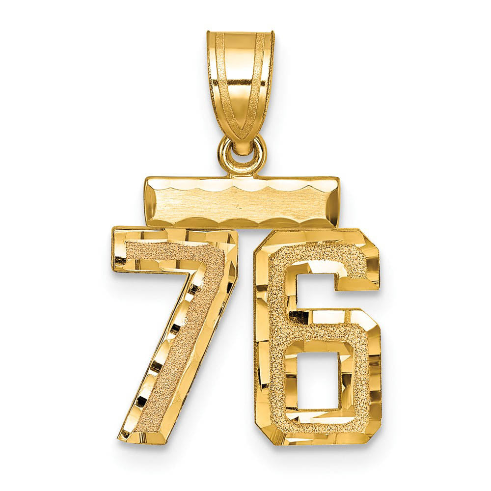 14k Yellow Gold, Varsity Collection, Small D/C Pendant Number 76, Item P10408-76 by The Black Bow Jewelry Co.