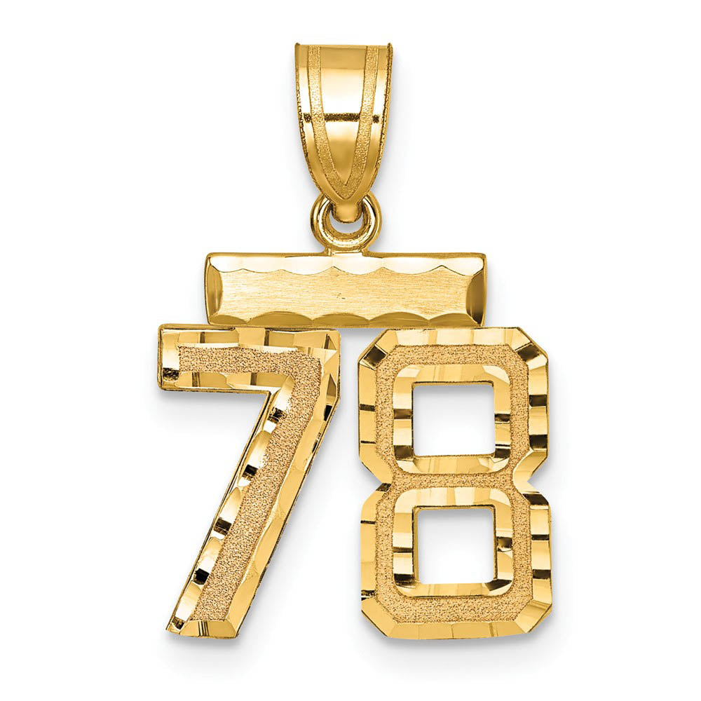 14k Yellow Gold, Varsity Collection, Small D/C Pendant Number 78, Item P10408-78 by The Black Bow Jewelry Co.