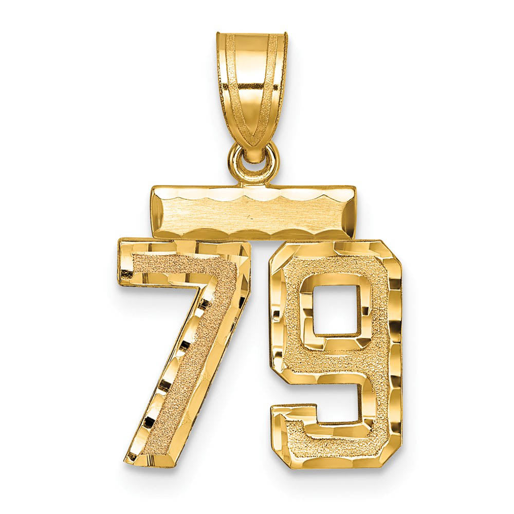 14k Yellow Gold, Varsity Collection, Small D/C Pendant Number 79, Item P10408-79 by The Black Bow Jewelry Co.