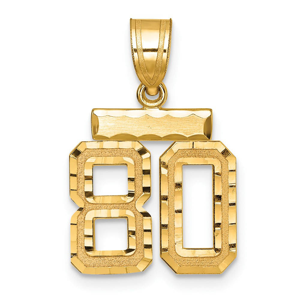 14k Yellow Gold, Varsity Collection, Small D/C Pendant Number 80, Item P10408-80 by The Black Bow Jewelry Co.