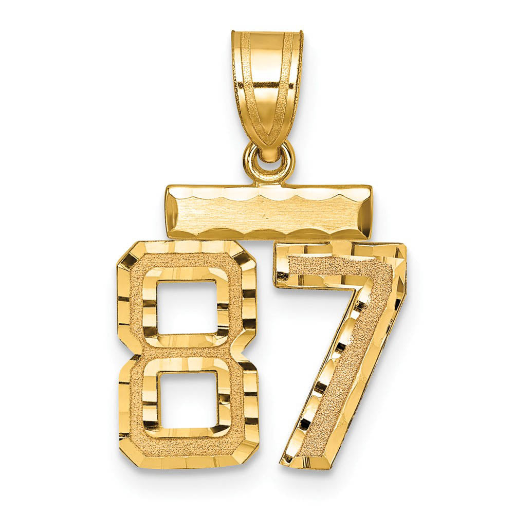 14k Yellow Gold, Varsity Collection, Small D/C Pendant Number 87, Item P10408-87 by The Black Bow Jewelry Co.