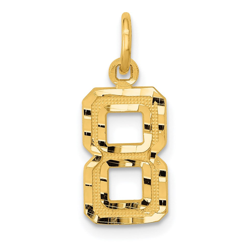 14k Yellow Gold, Varsity Collection, Small D/C Pendant Number 8, Item P10408-8 by The Black Bow Jewelry Co.
