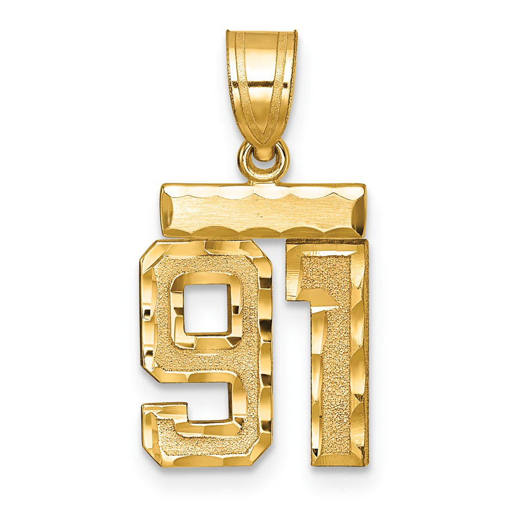 14k Yellow Gold, Varsity Collection, Small D/C Pendant Number 91, Item P10408-91 by The Black Bow Jewelry Co.