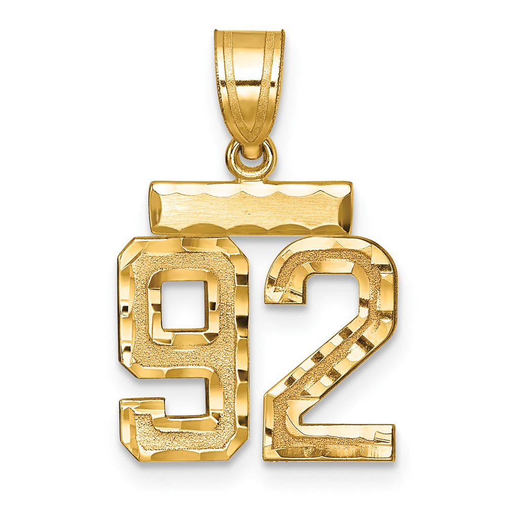 14k Yellow Gold, Varsity Collection, Small D/C Pendant Number 92, Item P10408-92 by The Black Bow Jewelry Co.
