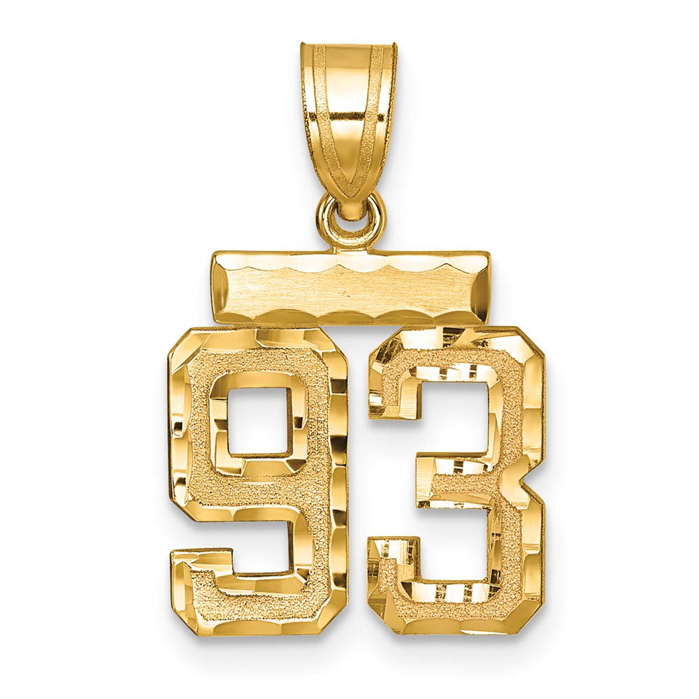 14k Yellow Gold, Varsity Collection, Small D/C Pendant Number 93, Item P10408-93 by The Black Bow Jewelry Co.