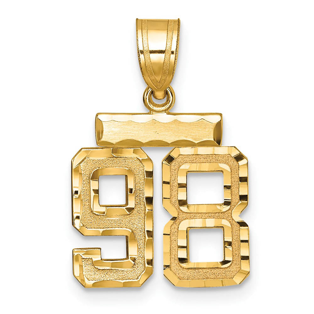 14k Yellow Gold, Varsity Collection, Small D/C Pendant Number 98, Item P10408-98 by The Black Bow Jewelry Co.