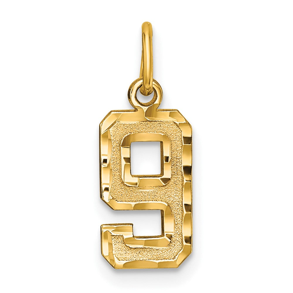 14k Yellow Gold, Varsity Collection, Small D/C Pendant Number 9, Item P10408-9 by The Black Bow Jewelry Co.