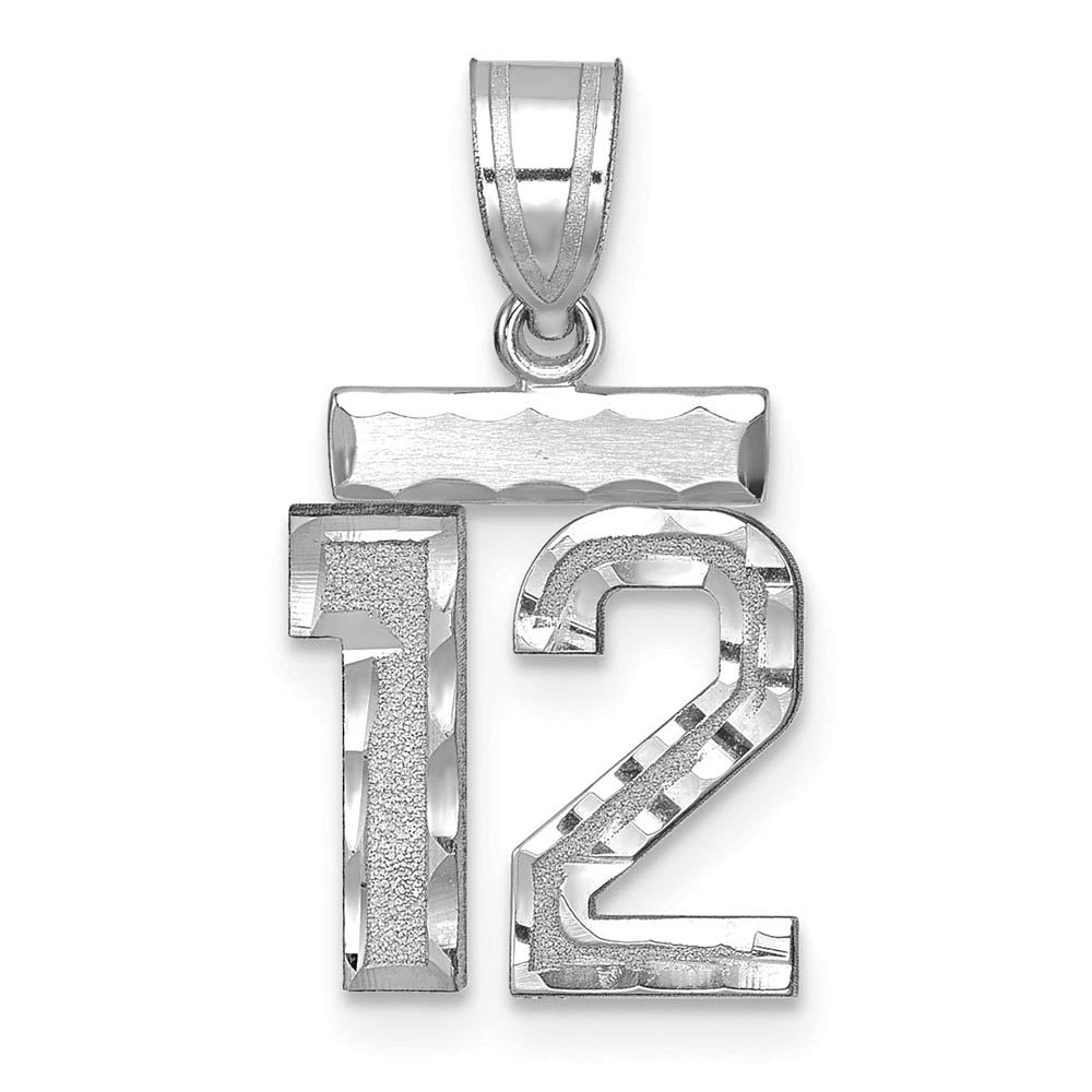 14k White Gold, Varsity Collection, Small D/C Pendant, Number 12, Item P10409-12 by The Black Bow Jewelry Co.