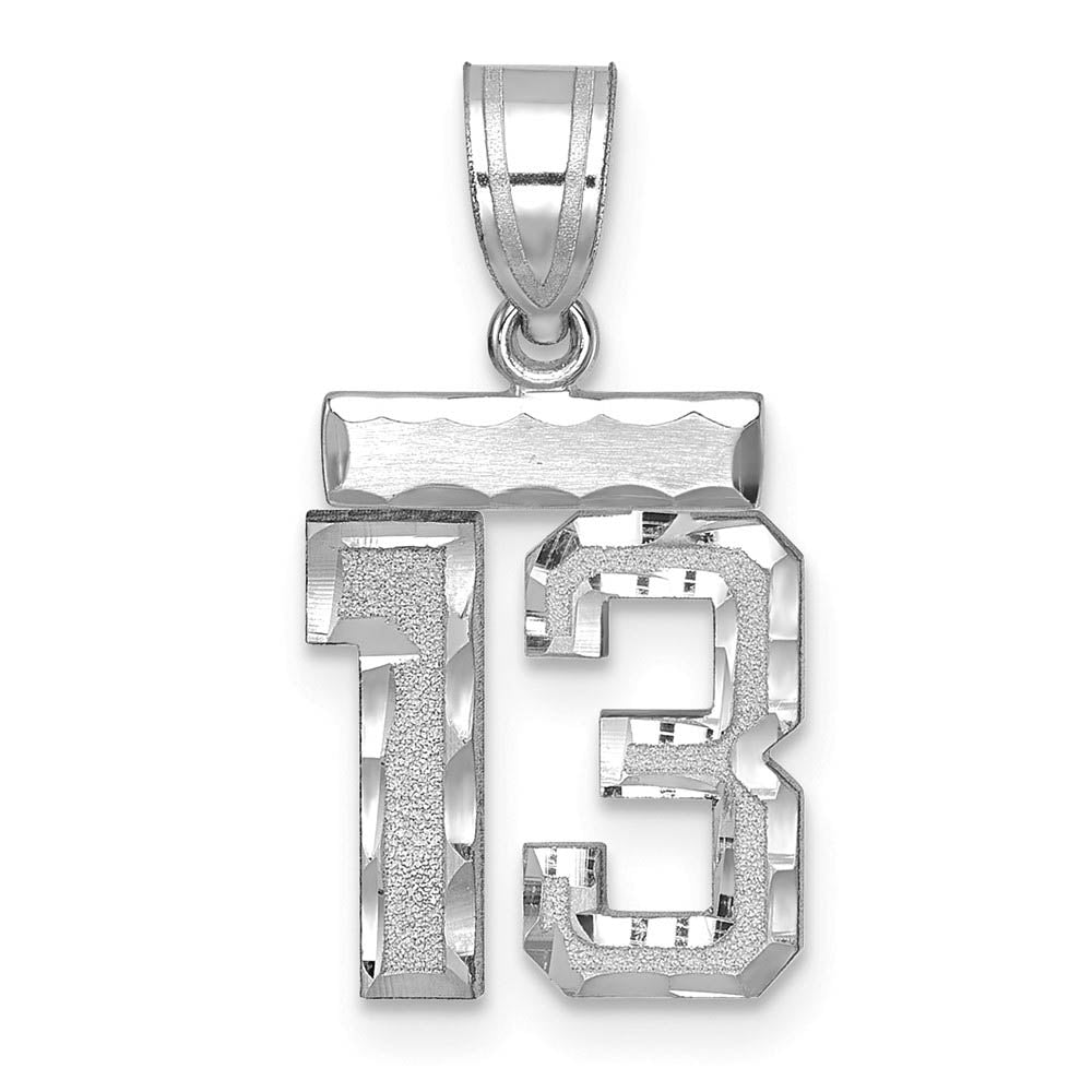 14k White Gold, Varsity Collection, Small D/C Pendant, Number 13, Item P10409-13 by The Black Bow Jewelry Co.