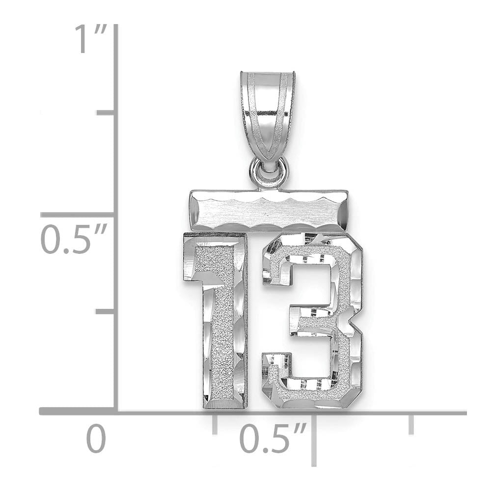 Alternate view of the 14k White Gold, Varsity Collection, Small D/C Pendant, Number 13 by The Black Bow Jewelry Co.