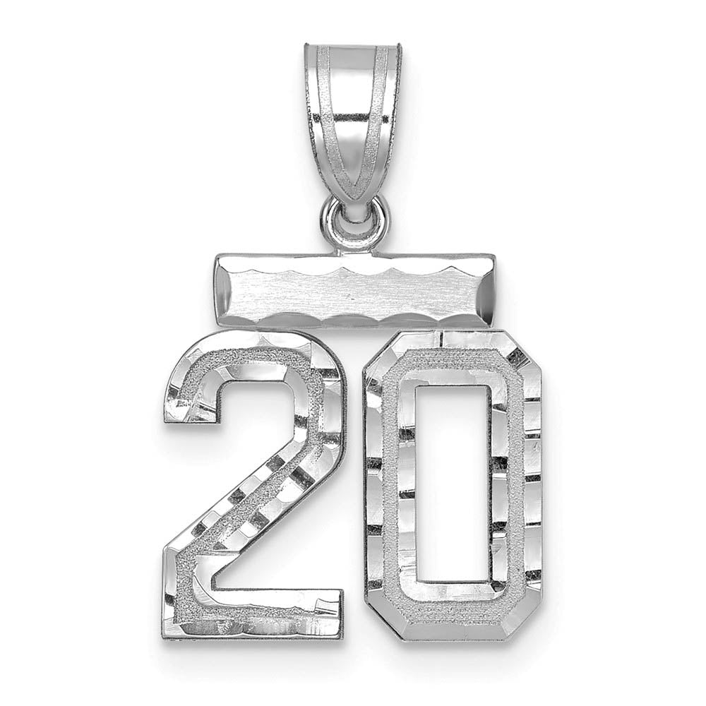 14k White Gold, Varsity Collection, Small D/C Pendant, Number 20, Item P10409-20 by The Black Bow Jewelry Co.