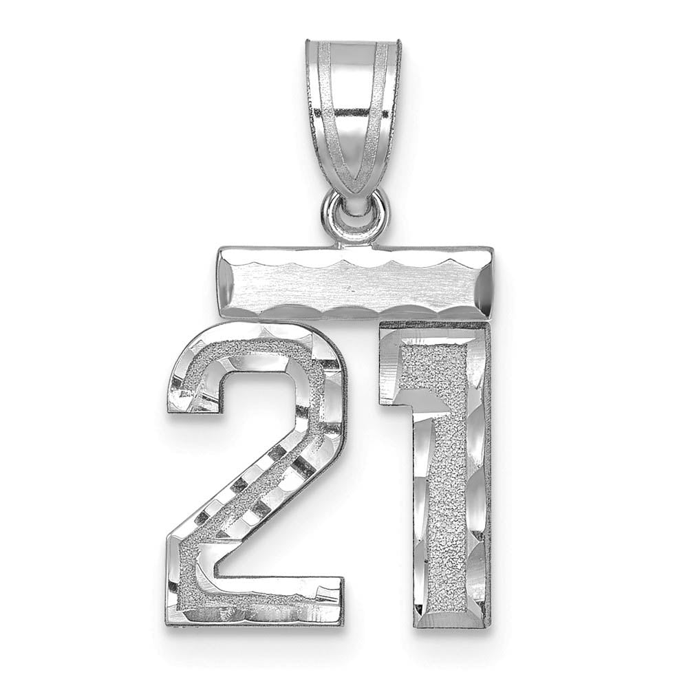 14k White Gold, Varsity Collection, Small D/C Pendant, Number 21, Item P10409-21 by The Black Bow Jewelry Co.