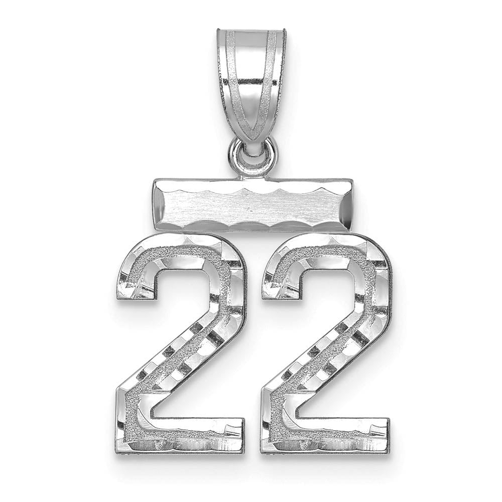 14k White Gold, Varsity Collection, Small D/C Pendant, Number 22, Item P10409-22 by The Black Bow Jewelry Co.