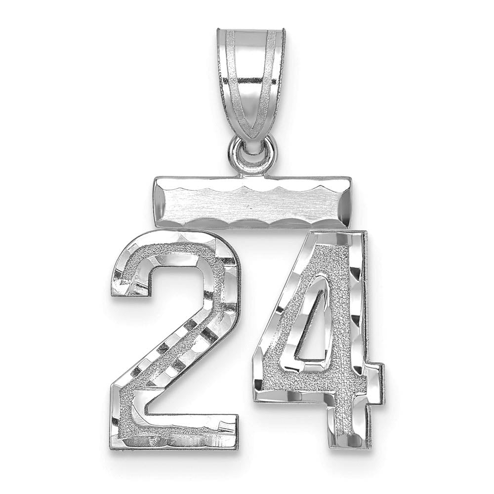 14k White Gold, Varsity Collection, Small D/C Pendant, Number 24, Item P10409-24 by The Black Bow Jewelry Co.