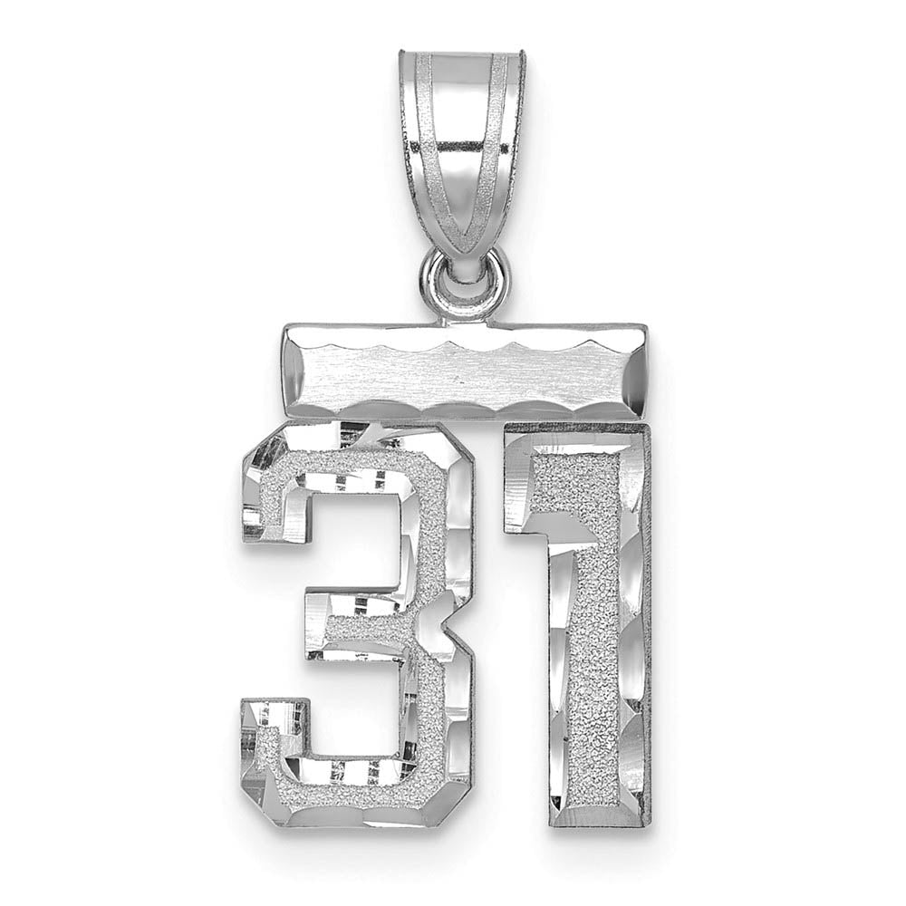 14k White Gold, Varsity Collection, Small D/C Pendant, Number 31, Item P10409-31 by The Black Bow Jewelry Co.