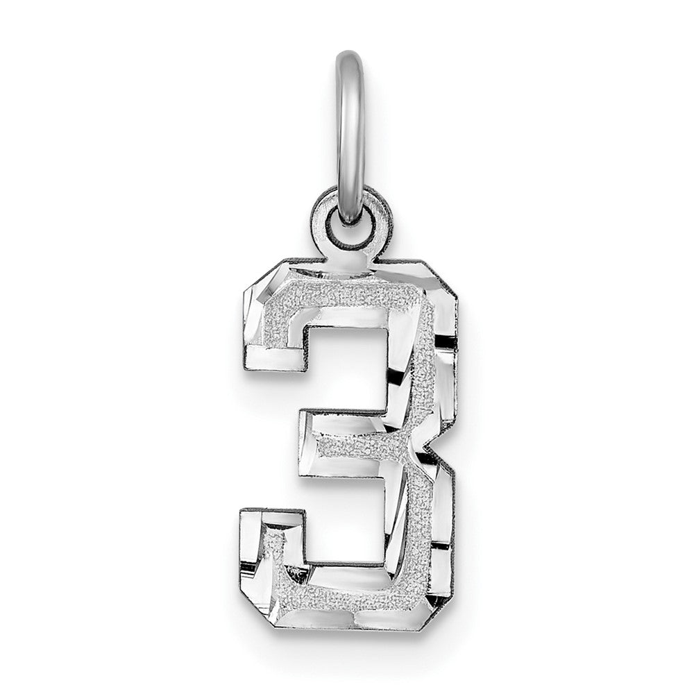 14k White Gold, Varsity Collection, Small D/C Pendant, Number 3, Item P10409-3 by The Black Bow Jewelry Co.