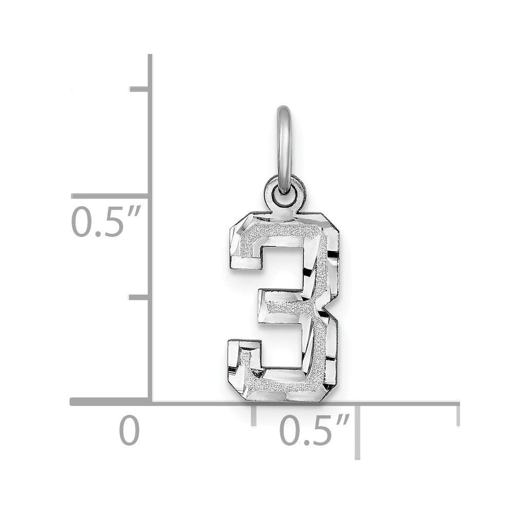 Alternate view of the 14k White Gold, Varsity Collection, Small D/C Pendant, Number 3 by The Black Bow Jewelry Co.