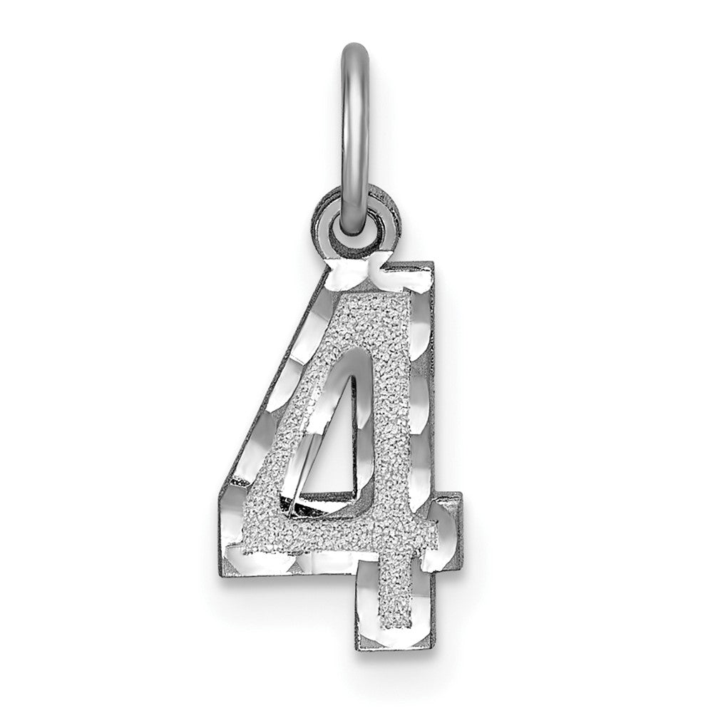 14k White Gold, Varsity Collection, Small D/C Pendant, Number 4, Item P10409-4 by The Black Bow Jewelry Co.