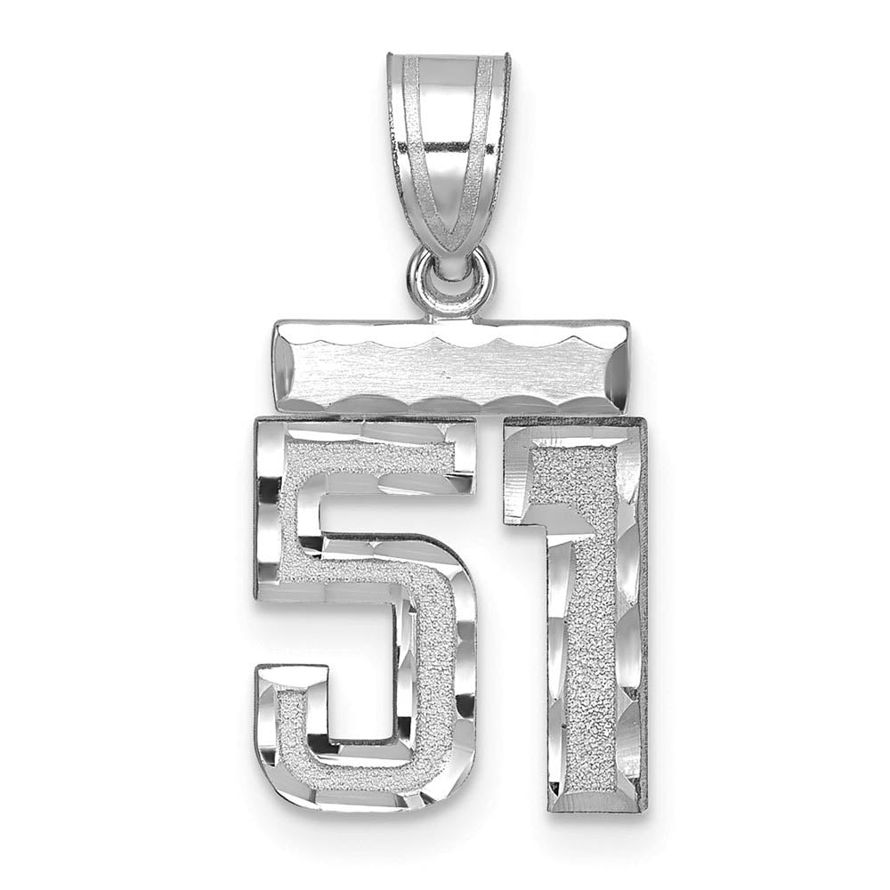 14k White Gold, Varsity Collection, Small D/C Pendant, Number 51, Item P10409-51 by The Black Bow Jewelry Co.